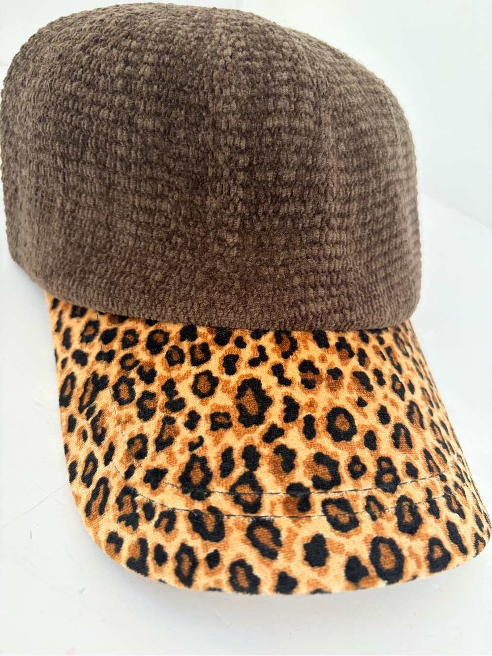 Brown Cap with Leopard Print Visor